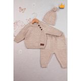 Baby Hola Triko Kazak Pantolon Ponpon Şapkalı Kız Erkek Bebek Takım 2791 - 3 - 6 Ay - Bej