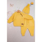 Baby Hola Triko Kazak Pantolon Ponpon Şapkalı Kız Erkek Bebek Takım 2791 - 3 - 6 Ay - Hardal