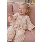 Baby Hola Volan Kollu Simli Müslin Kız Bebek Üst ve Pantolon Ikili Set Takım Babyhola 2011 - 12 - 18 Ay - Somon