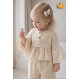Baby Hola Volan Kollu Simli Müslin Kız Bebek Üst ve Pantolon Ikili Set Takım Babyhola 2011 - 18 - 24 Ay - Bej