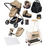 Baby Home 1010 Qool Yeni Doğan 8 In 1 Full Set Travel Sistem Bebek Arabası 505 Anne Yanı Sepet Beşik - Gold - Kahve