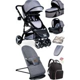 Baby Home 7 In 1 Yeni Doğan Full Set - 945 Travel Sistem Bebek Arabası -370 Sallanır Ana Kucağı - Gri