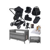 Baby Home 8 in 1 Yeni Doğan Full Takım Set 1010 Travel Sistem Bebek Arabası Ve Lorelli Anne Yanı Beşik Oyun Parkı Yatak Beşik black-siyah