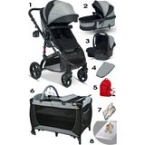 Baby Home 8'in 1 Yeni Doğan Set Baby Home 946 Travel Sistem Bebek Arabası 560 Bebek Oyun Parkı Yatak Beşik - Gri