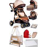 Baby Home 8'in1 Yeni Doğan Set Baby Home 945 Travel Sistem Bebek Arabası ve 505 Bebek Sepeti Anne Yanı Beşik - Bej