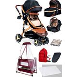 Baby Home 8'in1 Yeni Doğan Set Baby Home 945 Travel Sistem Bebek Arabası ve 505 Bebek Sepeti Anne Yanı Beşik - Siyah - Gold