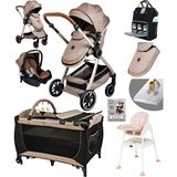 Baby Home 9 In 1 Full Takım Set 990 Travel Sistem Bebek Arabası 560 Oyun Parkı Yatak Beşik ve Mama Sandalyesi - Kahverengi