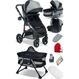 Baby Home 9 In 1 Set Baby Home 946 Single-To Travel Sistem Bebek Arabası ve 510 Lulla-Go Anne Yanı Bebek Sepeti Beşik - Gri