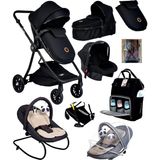 Baby Home 9 In 1 Yeni Doğan Full Set 1010 Travel Sistem Bebek Arabası 330 Sallanır Ev Tipi Ana Kucağı - Black Siyah
