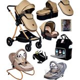 Baby Home 9 In 1 Yeni Doğan Full Set 1010 Travel Sistem Bebek Arabası 330 Sallanır Ev Tipi Ana Kucağı - Gold - Kahverengi
