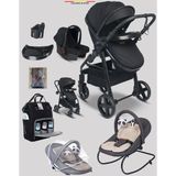 Baby Home 9 In 1 Yeni Doğan Full Set 950 Travel Sistem Bebek Arabası 330 Sallanır Ana Kucağı - Black Siyah