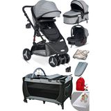 Baby Home 9 in 1 Yeni Ekonomi Paket Baby Home 945 Travel Sistem Bebek Arabası 560 Oyun Parkı Sepet Beşik - Koyu Gri