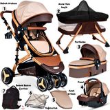 Baby Home 945 Paris Travel Sistem Bebek Arabası Anne Yanı Sepet Beşik 7 İn 1 Takım - Bej