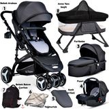 Baby Home 945 Paris Travel Sistem Bebek Arabası Anne Yanı Sepet Beşik 7 İn 1 Takım - Füme