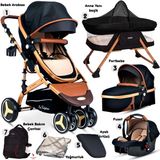 Baby Home 945 Paris Travel Sistem Bebek Arabası Anne Yanı Sepet Beşik 7 İn 1 Takım - Siyah - Gold
