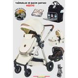 Baby Home 990 Travel Sistem Bebek Arabası Ve Anne Bebek Bakım Çantası Ve Yağmurluk Hediye - Bej