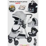 Baby Home 990 Travel Sistem Bebek Arabası Ve Anne Bebek Bakım Çantası Ve Yağmurluk Hediye - Gri