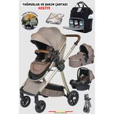 Baby Home 990 Travel Sistem Bebek Arabası Ve Anne Bebek Bakım Çantası Ve Yağmurluk Hediye - Kahverengi
