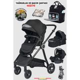 Baby Home 990 Travel Sistem Bebek Arabası Ve Anne Bebek Bakım Çantası Ve Yağmurluk Hediye - Siyah
