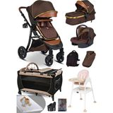 Baby Home Ekonomi Paket 10 In 1 Baby Home 985 Travel Sistem Bebek Arabası 560 Oyun Parkı Yatak Beşik 1450 Mama Sandalyesi - Kahverengi