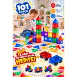 Baby Home Manyetik Yapı Blokları - Top Yuvarlama Seti Çocuklar İçin Renkli 3 Boyutlu 101 Parça Manyetik Oyun 2 Adet Araba Hediye