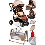 Baby Home Yeni Ekonomi Paket 8 In 1 945 Travel Sistem Bebek Arabası 340 Anne Yanı Bebek Sepeti Beşik Yatak - Altın - Kahverengi