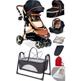 Baby Home Yeni Ekonomi Paket 8 In 1 945 Travel Sistem Bebek Arabası 340 Anne Yanı Bebek Sepeti Beşik Yatak - Gold - Siyah