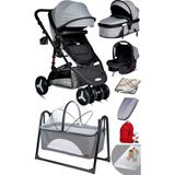 Baby Home Yeni Ekonomi Paket 8 In 1 945 Travel Sistem Bebek Arabası 340 Anne Yanı Bebek Sepeti Beşik Yatak - Siyah Gri