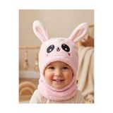 Baby-Kid Store Tavşan Çocuk Peluş Bere Atkı Termal Kapşonlu Boyunluk Rüzgar Geçirmez Kulaklı Şapka