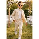 Baby Kids Colors Erkek Çocuk Flamlı Keten Salaş Ceketli Takım Elbise / Gömlek Pantolon Ceket Papyon Keten Takım - Krem