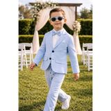 Baby Kids Colors Erkek Çocuk Flamlı Keten Salaş Ceketli Takım Elbise / Gömlek Pantolon Ceket Papyon Keten Takım - Mavi - 2 Yaş