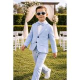 Baby Kids Colors Erkek Çocuk Flamlı Keten Salaş Ceketli Takım Elbise / Gömlek Pantolon Ceket Papyon Keten Takım - Mavi