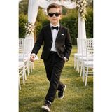 Baby Kids Colors Erkek Çocuk Flamlı Keten Salaş Ceketli Takım Elbise / Gömlek Pantolon Ceket Papyon Keten Takım - Siyah - 9 - 12 Ay