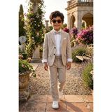 Baby Kids Colors Erkek Çocuk Flamlı Keten Salaş Ceketli Takım Elbise / Gömlek Pantolon Ceket Papyon Keten Takım(Ay Grubu Zıbınlı) - Gri - 4 Yaş