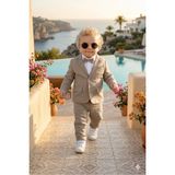 Baby Kids Colors Erkek Çocuk Flamlı Keten Salaş Ceketli Takım Elbise / Gömlek Pantolon Ceket Papyon Keten Takım(Ay Grubu Zıbınlı) - Kahverengi - 8 Yaş