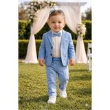 Baby Kids Colors Erkek Çocuk Flamlı Keten Salaş Ceketli Takım Elbise / Gömlek Pantolon Ceket Papyon Keten Takım(Ay Grubu Zıbınlı) - Mavi - 1 Yaş