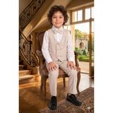 Baby Kids Colors Erkek Çocuk Smokin Takım Elbise 6 Düğmeli Yelekli Papyonlu Zincirli 4'lü Takım - Bej - 3 Yaş