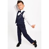 Baby Kids Colors Erkek Çocuk Smokin Takım Elbise 6 Düğmeli Yelekli Papyonlu Zincirli - Lacivert - 12 Yaş