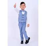 Baby Kids Colors Erkek Çocuk Smokin Takım Elbise 6 Düğmeli Yelekli Papyonlu Zincirli - Mavi - 4 Yaş
