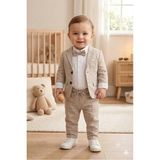 Baby Kids Colors Flamlı Keten Salaş Ceketli Takım Elbise/gömlek Pantolon Ceket Papyon (Ay Grubu Zıbınlı) - Gri - 1 Yaş