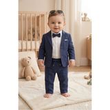 Baby Kids Colors Flamlı Keten Salaş Ceketli Takım Elbise/gömlek Pantolon Ceket Papyon (Ay Grubu Zıbınlı) - Lacivert - 1 Yaş