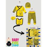 Baby Kids Colors Kutulu Yeni Doğan Bebek Zıbın Takımı 5 Parça %100 Pamuk - Sarı - Lacivert - Yenidoğan