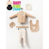 Baby Kids Colors Lüks Papyonlu Çizgili Yeni Doğan Hastane Çıkış 5'li Zıbın Seti (Kutulu) - Yenidoğan - Kahverengi