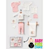 Baby Kids Colors Lüks Taşlı Yeni Doğan Hastane Çıkış 10'lu Zıbın Seti (Kutulu) - Yenidoğan - Somon
