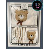Baby Kids Colors Süzene Lüks Ayıcık Yeni Doğan Hastane Çıkış 5'li Zıbın Seti Kutulu - Kahverengi - 0 - 3 Ay