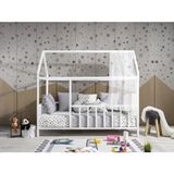Baby Kinder 100X200 Çatılı Beyaz (Çam) Montessori Bebek & Çocuk Karyolası - 100 x 100 cm - Ahşap