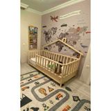 Baby Kinder Back Roofed Doğal Ahşap Yatak Montessori Bebek ve Çocuk Karyolası - 100 x 200 cm - Çam