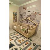Baby Kinder Back Roofed Doğal Ahşap Yatak Montessori Bebek Ve Çocuk Karyolası