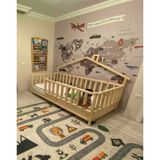 Baby Kinder Back Roofed Doğal Montessori Bebek ve Çocuk Karyolası (70x130 cm)