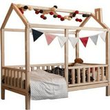 Baby Kinder Lovely Doğal Ahşap Montessori Bebek ve Çocuk Oyun Evi ve Karyolası - 80 x 180 cm - Ceviz